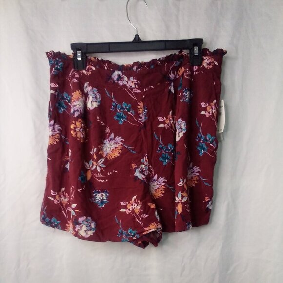 Abound Pants - Abound Shorts Women L Casual Pull On Pockets Floral Red Blue Orange